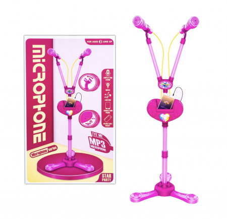 Artist - instrumente muzicale - Microfon dublu cu stativ si suport, roz