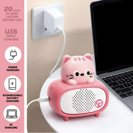 Microfon karaoke cu telecomanda, Bluetooth si incarcator cablu USB - Pisicuta roz [8]