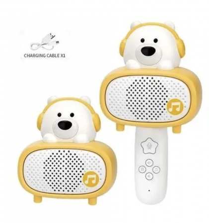 Artist - instrumente muzicale - Microfon karaoke cu telecomanda, Bluetooth si incarcator cablu USB - Ursuletul alb