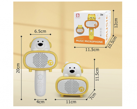 Microfon karaoke cu telecomanda, Bluetooth si incarcator cablu USB - Ursuletul alb [5]