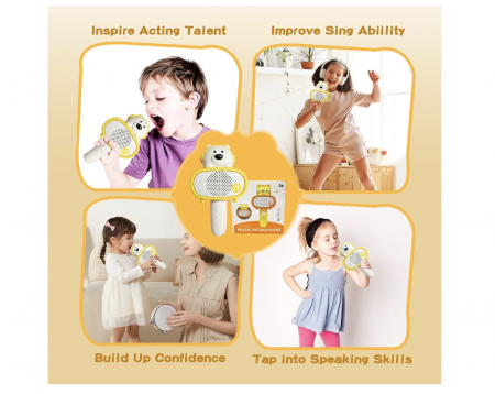 Microfon karaoke cu telecomanda, Bluetooth si incarcator cablu USB - Ursuletul alb [7]