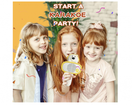 Microfon karaoke cu telecomanda, Bluetooth si incarcator cablu USB - Ursuletul alb [8]