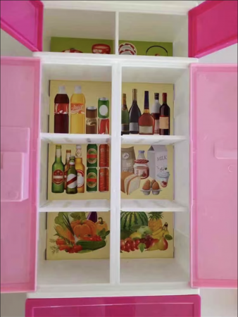 Mini bucatarie cu un modul, cu frigider, congelator si dulap, roz [2]