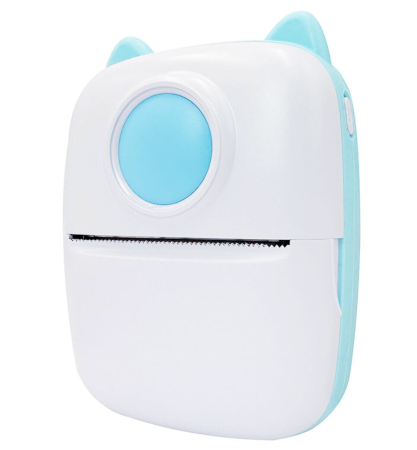 Jocuri si Jucarii - Mini imprimanta termica portabila de buzunar, Bluetooth, 203 DPI, alb-negru, bleu