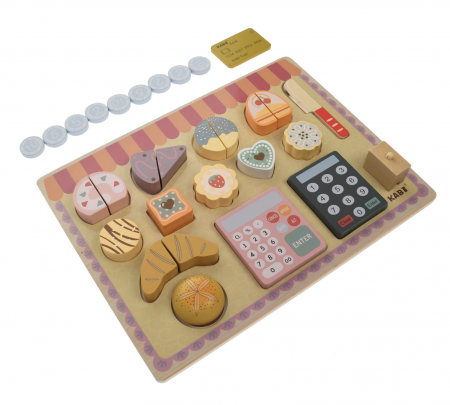 Puzzle lemn, incastru - Mini magazin de dulciuri si patiserie, 18 piese, din lemn