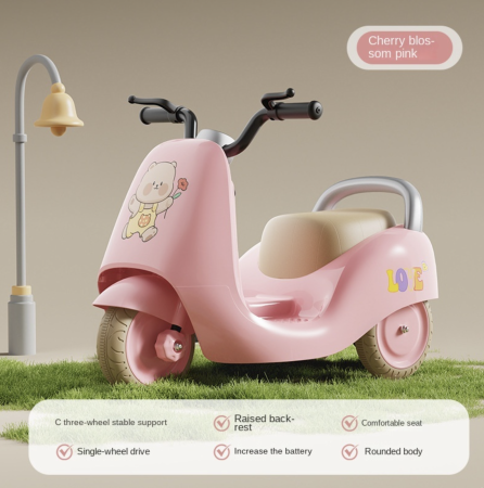 Jocuri si Jucarii - Motocicleta Electrica Copii 3 Roti Italian style DLS-K2 Baterie 6V 4Ah Muzica Roz 2-5 Ani - Copie