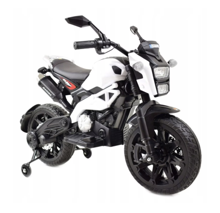 Vehicule electrice - Motocicleta electrica copii Enduro DLS01, 12V, suspensie, MP3, roti ajutatoare, 3-8 ani, alb