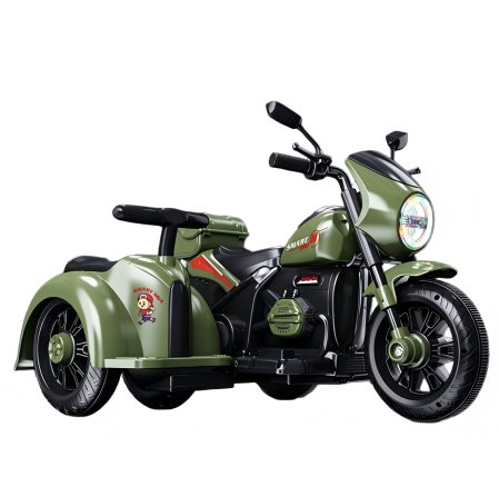 Vehicule electrice - Motocicleta electrica copii 609-1 cu atas detasabil, 2 locuri, 2 motoare, portbagaj dublu, 2-5 ani, verde