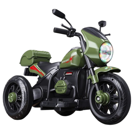 Vehicule electrice - Motocicleta electrica copii Retro 3 roti, 6V, portbagaj depozitare, lumini LED, muzica, 2-5 ani, verde