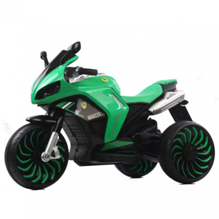 Vehicule electrice - Motocicleta electrica pentru copii 2-10 ani, cu doua motoare, acumulator 12V, cu aburi, muzica si lumini, 266 verde