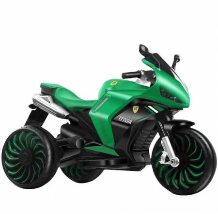 Vehicule electrice - Motocicleta electrica pentru copii 2-10 ani, cu doua motoare, acumulator 12V, cu aburi, muzica si lumini, 266 verde