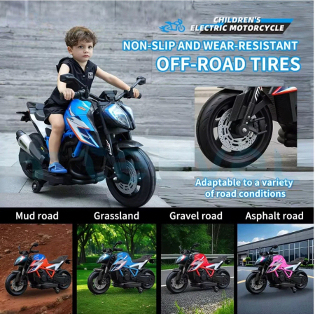 Motocicleta electrica pentru copii DLS-X12, cu lumini, muzica, MP3 si USB, albastru [4]