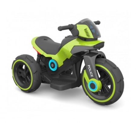 Vehicule electrice - Motocicleta eléctrica pentru copii, doua motoare, acumulator 12V, cu muzica si lumini, verde