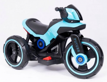 Motocicleta eléctrica pentru copii, doua motoare, acumulator 12V, cu muzica si lumini, bleu [6]