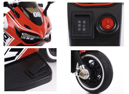 Vehicule electrice - Motocicleta electrica pentru copii HT-6188, sezut piele, acceleratie pe maner, 2-8 ani, Rosu