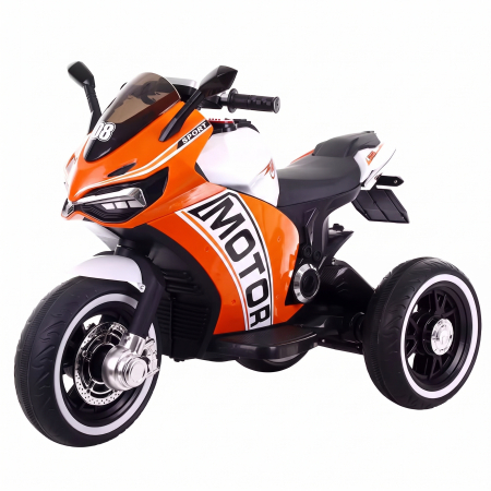 Vehicule electrice - Motocicleta electrica pentru copii HT-6188, sezut piele, acceleratie pe maner, 2-8 ani, Portoccaliu