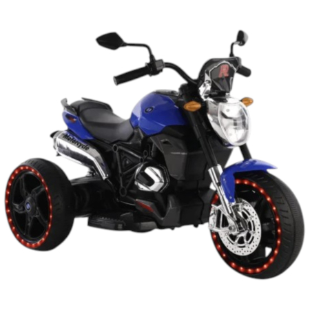 Vehicule electrice - Motocicleta electrica pentru copii PKQ-1160, cu roti mari si lumini, 12V, 2-5 ani, Albastru
