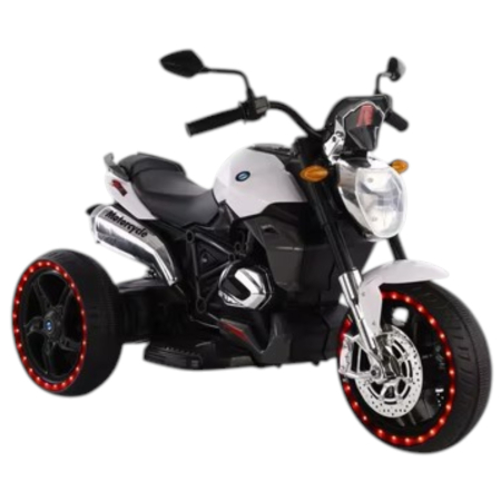 Vehicule electrice - Motocicleta electrica pentru copii PKQ-1160, cu roti mari si lumini, 12V, 2-5 ani, Alb