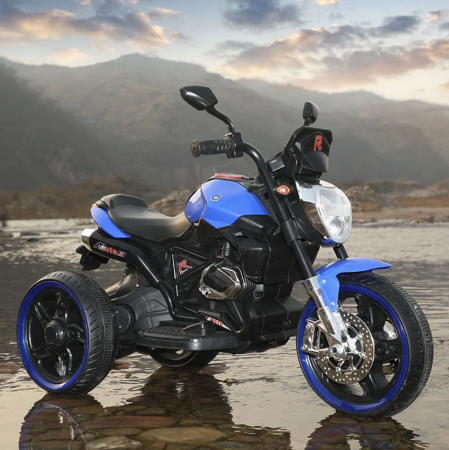 Vehicule electrice - Motocicleta electrica pentru copii PKQ-1160, cu roti mari si lumini, 12V, 2-5 ani, Albastru