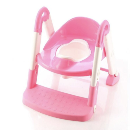 Camera copilului - Olita, Reductor toaleta copii si trepte, roz cu alb, reglabil, pliabil