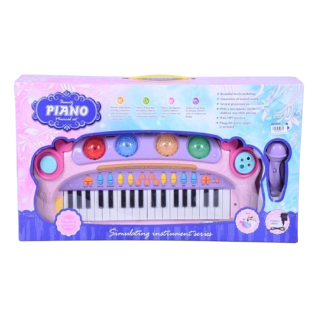 Jocuri si Jucarii - Pian Electronic Cu Microfon Beauty Piano Lumini Disco Sunete Animale Si MP3 Roz 3 Ani