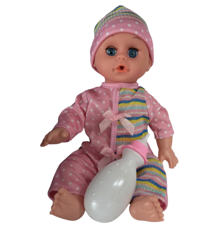 Papusa bebe interactiv, face pipi 30 cm salopeta roz, 11 fraze, biberon, 3 ani+ [4]
