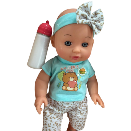 Papusa baietel, costum cu imprimeu, 30 cm cu biberon, face pipi, 10 sunete, 3 ani+ [2]