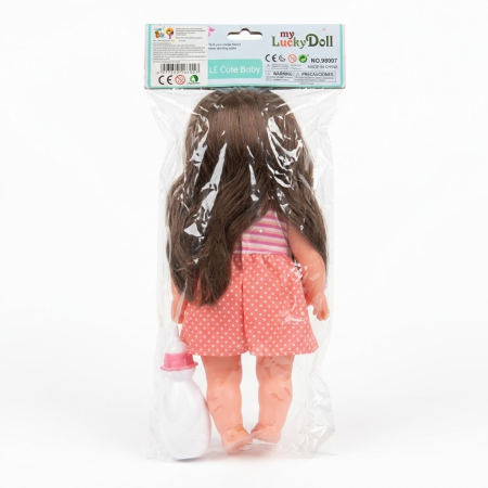 Papusa 33 cm cu par lung brunet i articulatii mobile, face pipi, material dur, 3+ [5]