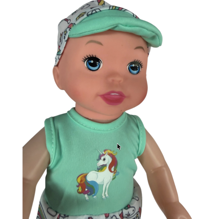 Papusa bebe 30 cm cu costumas verde și sapca, articulații mobile, 3+ [4]
