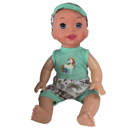 Papusa bebe 30 cm cu costumas verde și sapca, articulații mobile, 3+ [5]