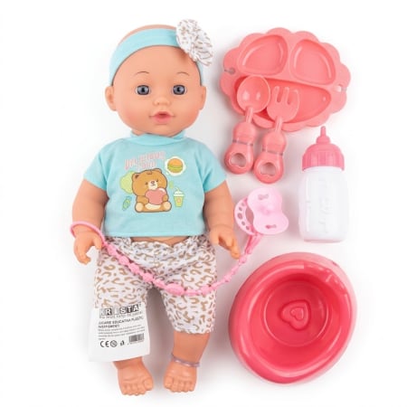 Jocuri si Jucarii - Papusa Bebe in costumas, 30 cm, 10 Sunete, Bea Apa Face Pipi Olita, 3 Ani+