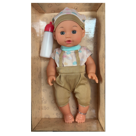 Papusa baietel, salopeta crem, 30 cm cu biberon, face pipi, 10 sunete, 3 ani+ [2]