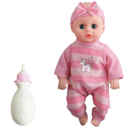 Papusa bebelus cu biberon, 30 cm, roz [0]