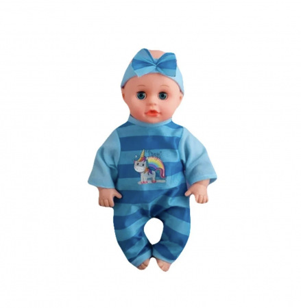 Jocuri si Jucarii - Papusa bebelus cu biberon, 30 cm, bleu