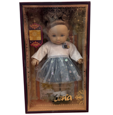 Papusa soft Jelena 36 cm roz-gri, ochi 3D, corp bumbac, cutie cadou, 3+ [2]