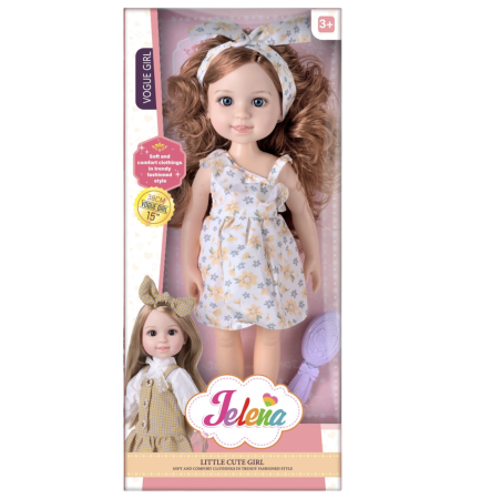 Jocuri si Jucarii - Papusa Jelena 38 cm cu rochie superba alba si perie de par, cutie cadou, 3+