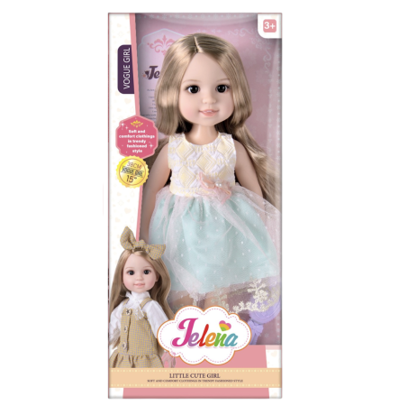 Jocuri si Jucarii - Papusa Jelena 38 cm cu rochie superba vernil si perie de par, cutie cadou, 3+