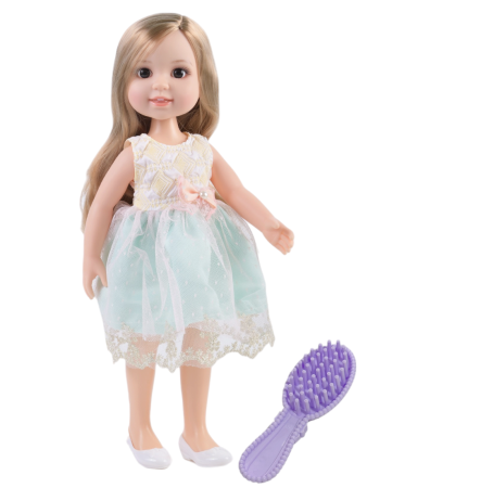 Jocuri si Jucarii - Papusa Jelena 38 cm cu rochie superba vernil si perie de par, cutie cadou, 3+