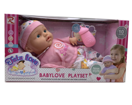 Jocuri si Jucarii - Papusa interactiva Tutu Love cu 10 sunete, biberon roz si haine moi, 30 cm, +3 ani