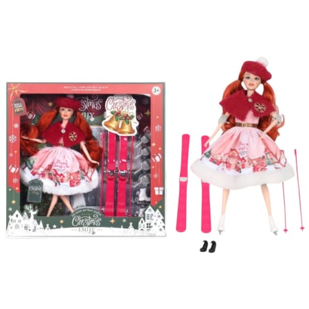Jocuri si Jucarii - Papusa Zana Zapezii la schi, de Craciun Roz, 30 cm cu Accesorii