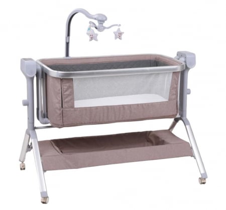 Patut co-sleeper reglabil cu functie de leagan electric, saltea inclusa, cu telecomanda si carusel muzical, A6 crem [4]