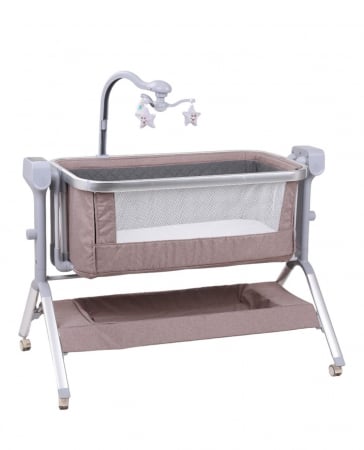 Patuturi si mobilier pentru camera copilului - Patut co-sleeper reglabil cu functie de leagan electric, saltea inclusa, cu telecomanda si carusel muzical, A6 crem