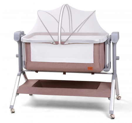 Patuturi si mobilier pentru camera copilului - Patut co-sleeper reglabil cu functie de leagan electric, saltea inclusa, cu telecomanda si carusel muzical, A6 crem