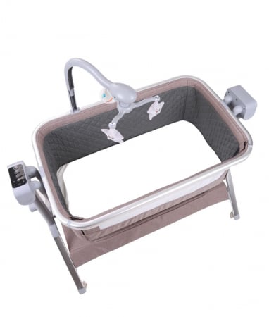 Patut co-sleeper reglabil cu functie de leagan electric, saltea inclusa, cu telecomanda si carusel muzical, A6 crem [2]
