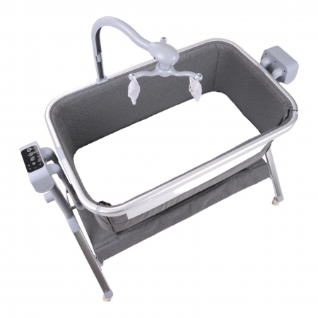 Patut co-sleeper reglabil cu functie de leagan electric, saltea inclusa, cu telecomanda si carusel muzical, A6 gri [5]