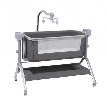 Patut co-sleeper reglabil cu functie de leagan electric, saltea inclusa, cu telecomanda si carusel muzical, A6 gri [4]
