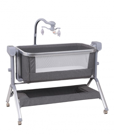 Patuturi si mobilier pentru camera copilului - Patut co-sleeper reglabil cu functie de leagan electric, saltea inclusa, cu telecomanda si carusel muzical, A6 gri