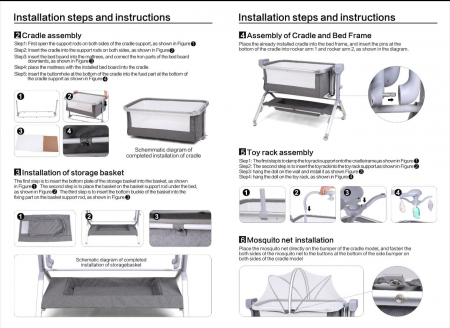Patut co-sleeper reglabil cu functie de leagan electric, saltea inclusa, cu telecomanda si carusel muzical, A6 gri [14]
