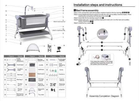 Patut co-sleeper reglabil cu functie de leagan electric, saltea inclusa, cu telecomanda si carusel muzical, A6 crem [13]
