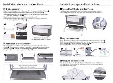Patut co-sleeper reglabil cu functie de leagan electric, saltea inclusa, cu telecomanda si carusel muzical, A6 crem [12]